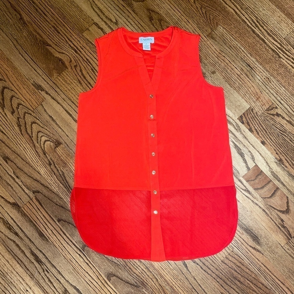 Carmen Marc Valvo Blood Orange Tank Top Blouse Small - Picture 5 of 5